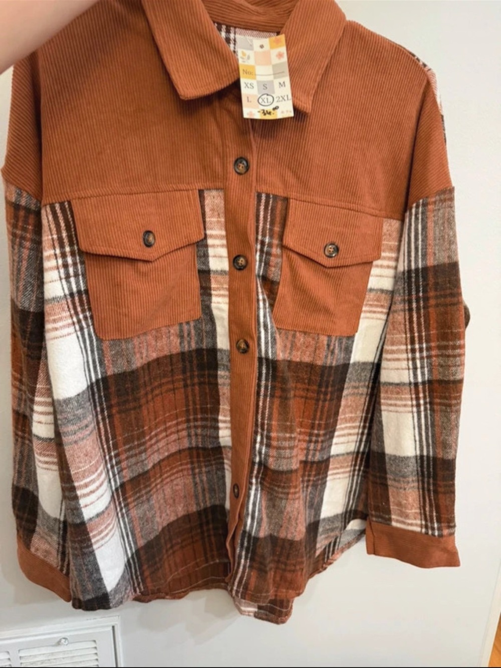 Rust Plaid Corduroy-Trim women’s Shirt Jacket (shacket)